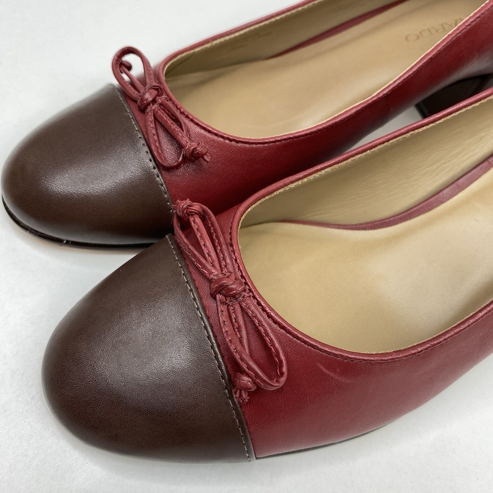 BERNARDO Marisol Cap Toe Pumps Two Tone Leather Dark Red/Brown Sz 9M Block Heel - Picture 9 of 15